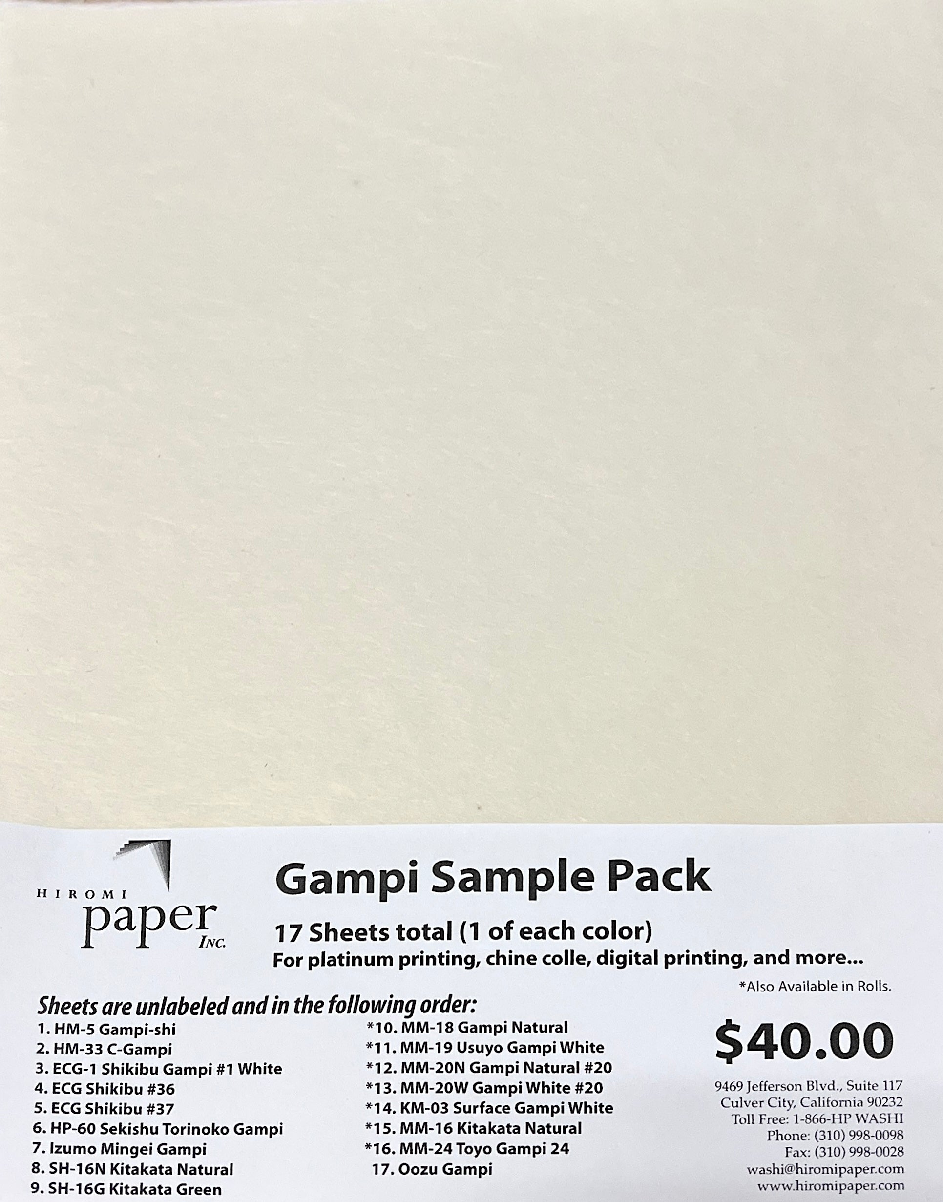Gampi #20 Japanese Paper Sheets