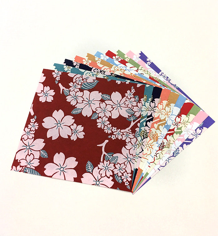 Chiyogami Yuzen Origami Paper - PURPLE CHERRY BLOSSOMS - 4 Sheet Pack - 6 x  6 Inch